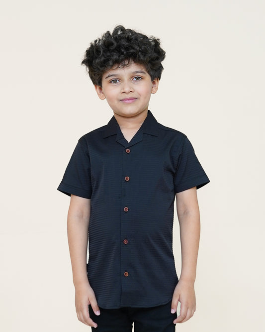 Textured Cuban Shirt – Black