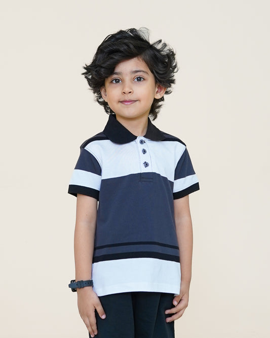 Colorblock Polo – Black & White