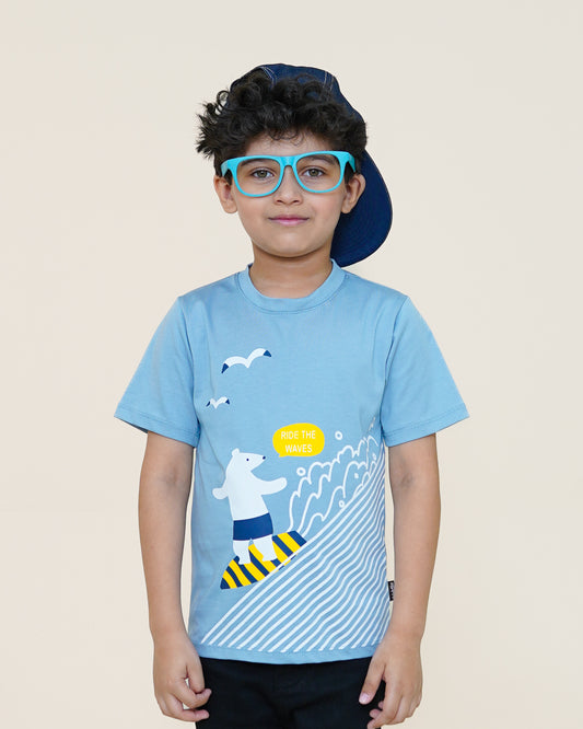 Surfing Bear T-shirt – LT Blue