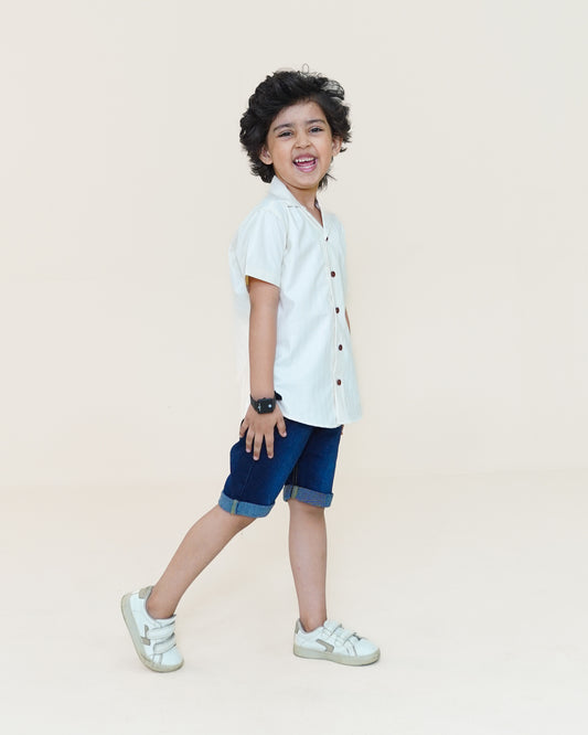 Embroidered Cuban Shirt – Pearl White