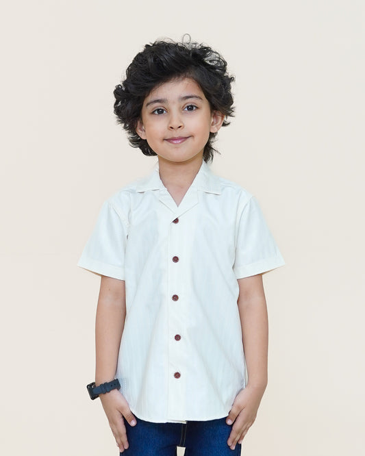 Embroidered Cuban Shirt – Pearl White