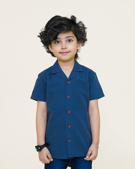 Textured Cuban Shirt – Navy