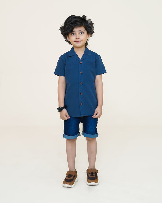 Textured Cuban Shirt – Navy