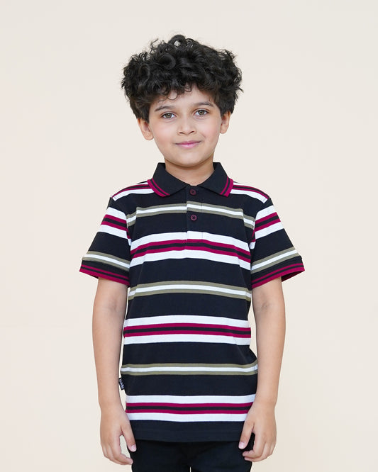 Retro Striped Polo – Black