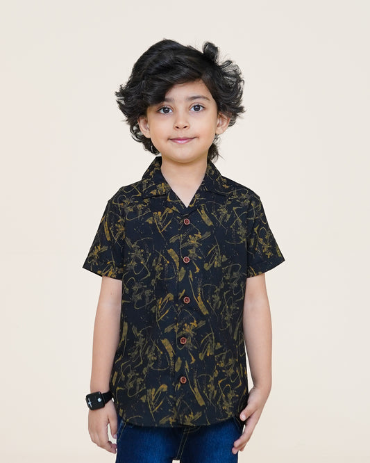 Gold Strokes Cuban Shirt – Black