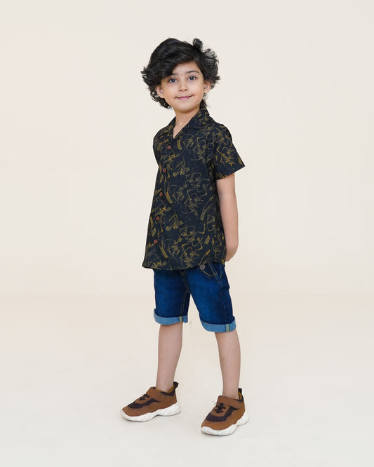 Gold Strokes Cuban Shirt – Black