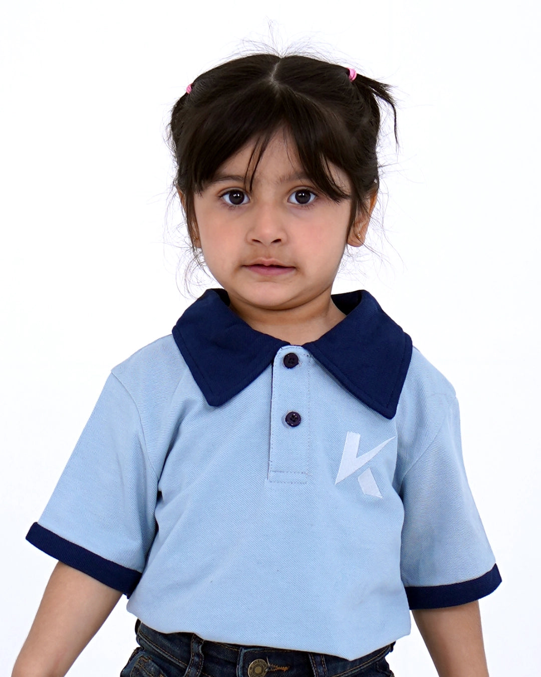 Ice Blue Contrast Collar Polo for Girls