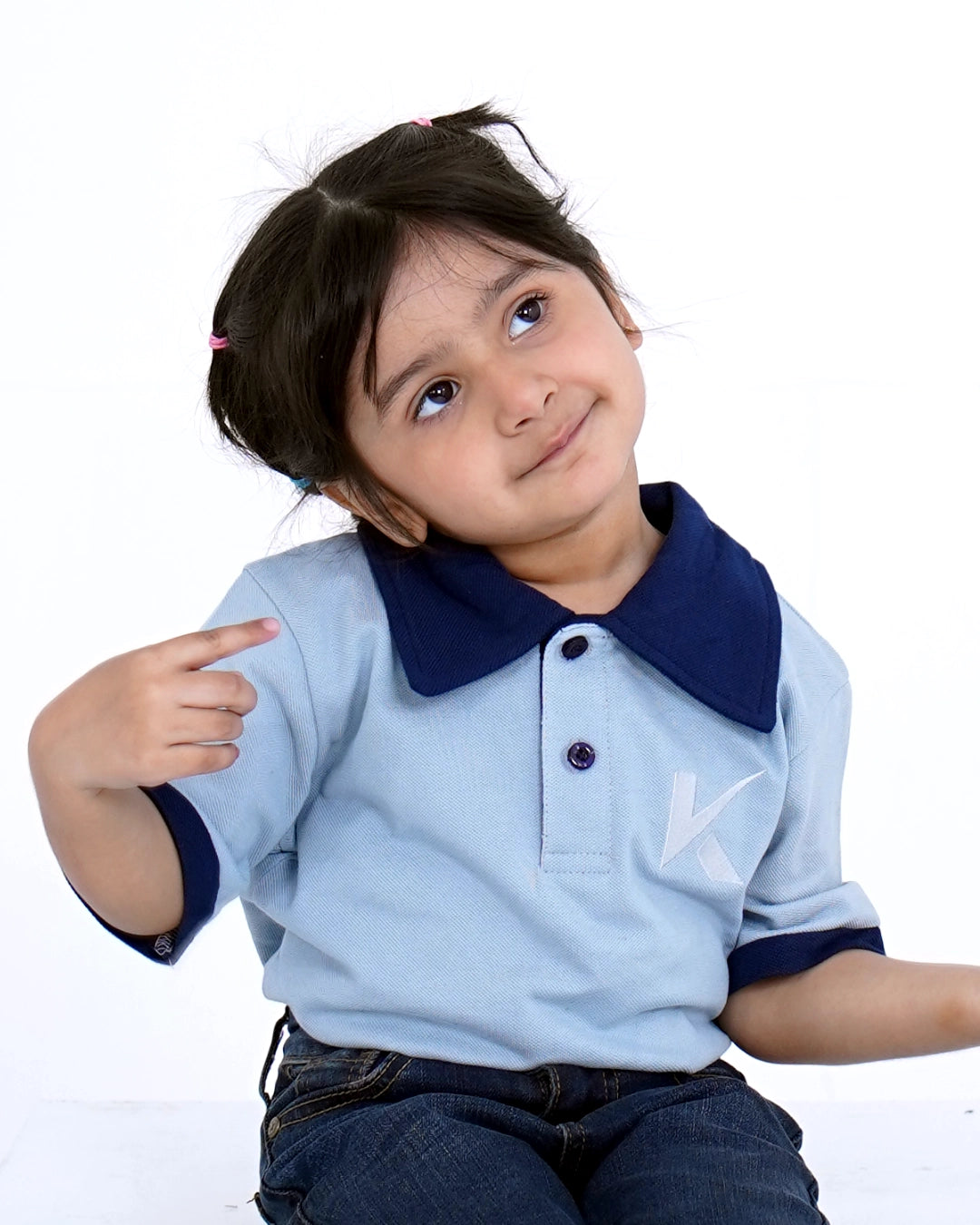 Ice Blue Contrast Collar Polo for Girls