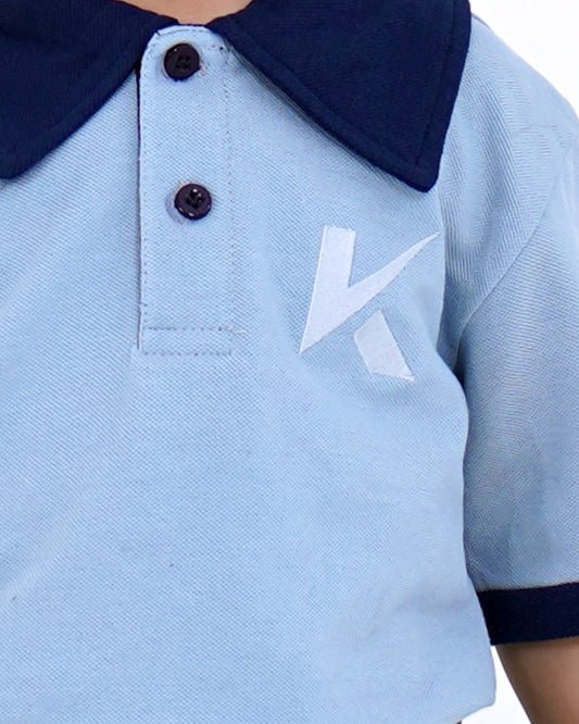 Ice Blue Contrast Collar Polo for Girls