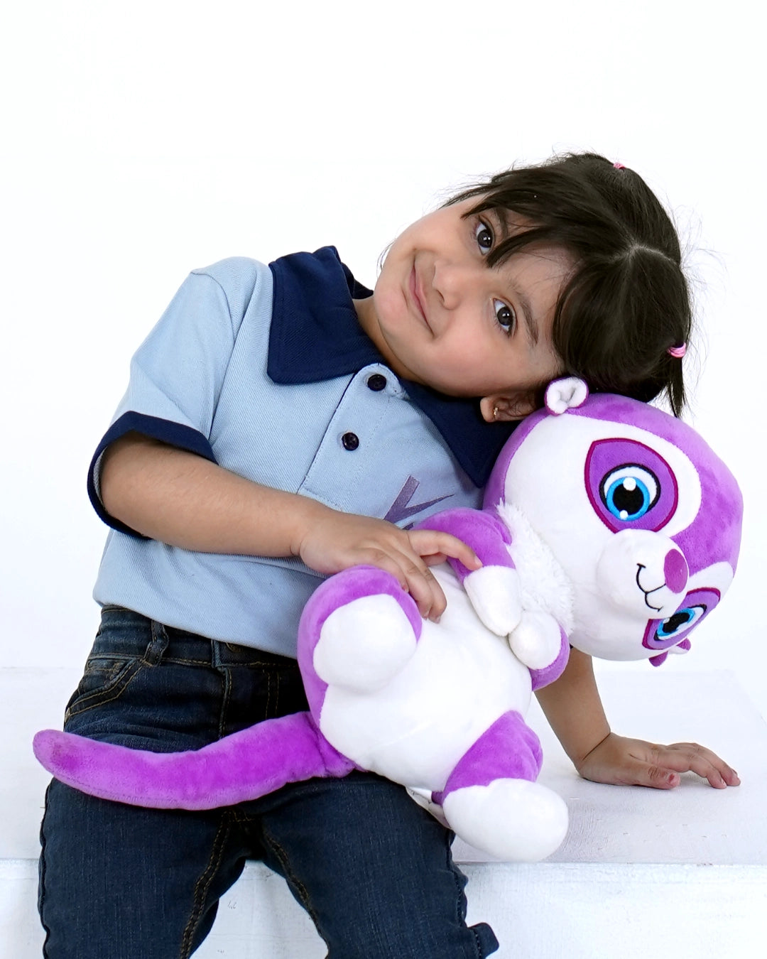 Ice Blue Contrast Collar Polo for Girls