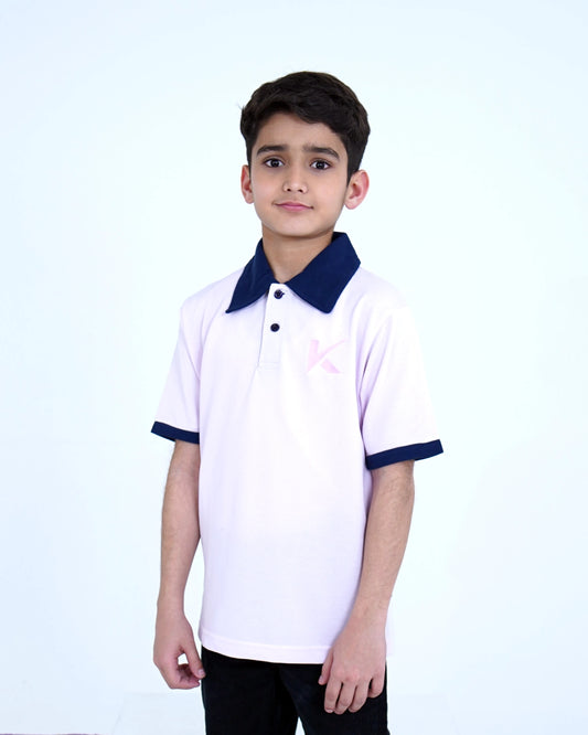 Ice Pink Contrast Collar Polo for Boys