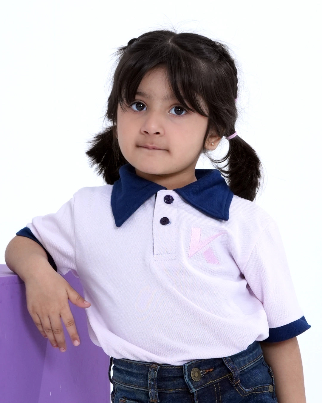 Ice Pink Contrast Collar Polo for Girls
