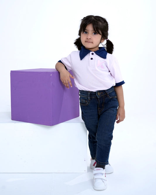 Ice Pink Contrast Collar Polo for Girls