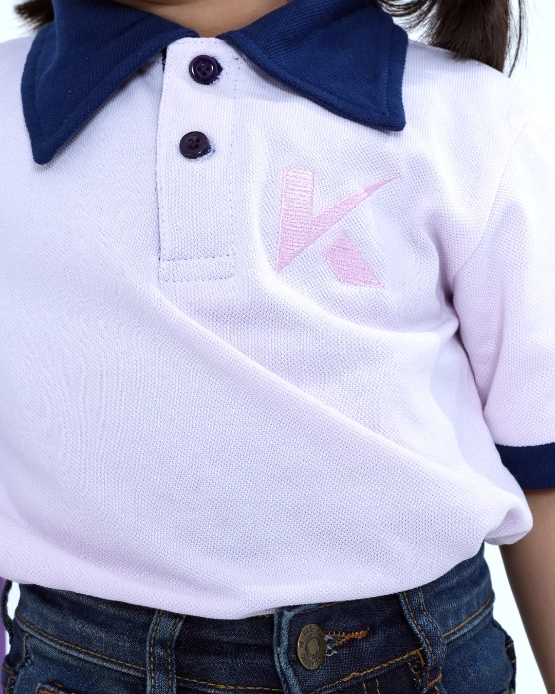 Ice Pink Contrast Collar Polo for Girls