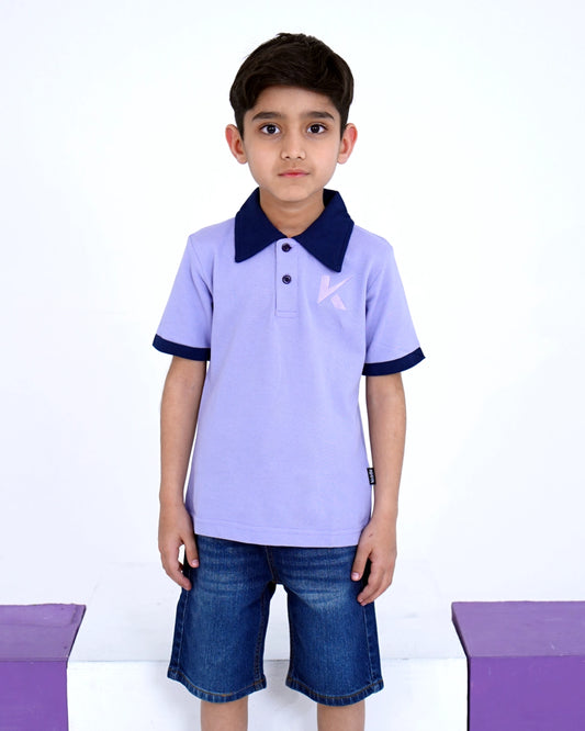 Lavender Contrast Collar Polo for Boys