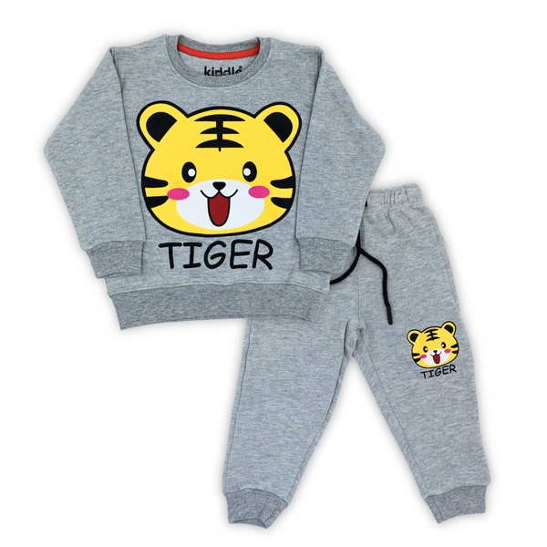 Tiger Heather Grey Fleece Tracksuit - Kids Tracksuits - Winters - Kiddle