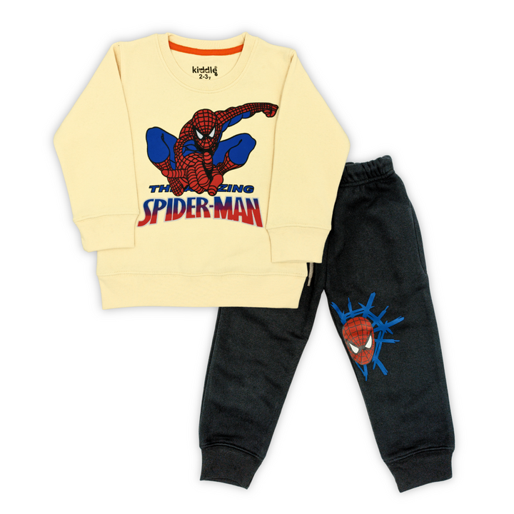 The Amazing Spiderman Yellow/Black Fleece Tracksuit  - Best Tracksuits in Pakistan - Winters - Kiddle