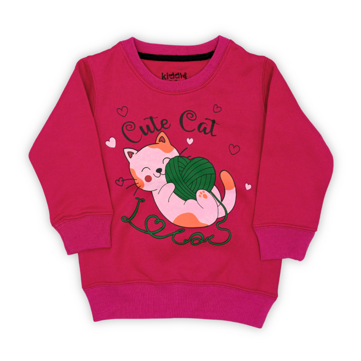 Cute Cat Pink/Black Fleece Tracksuit -Girls Tracksuit - Winters