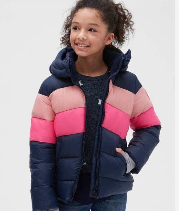 Pink Contrast Puffer Hooded Jacket - Girls Winter Jacket