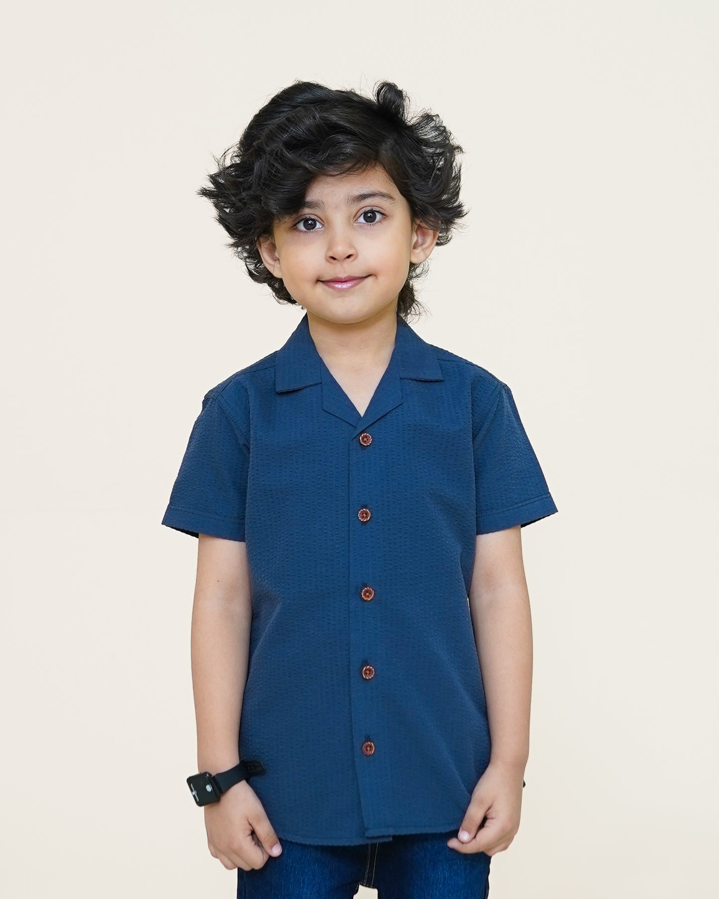 Textured Cuban Shirt – Navy