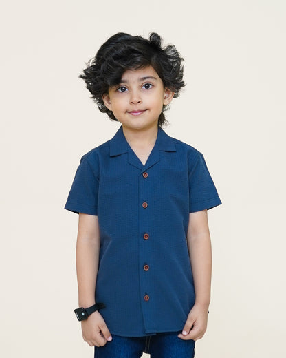Textured Cuban Shirt – Navy