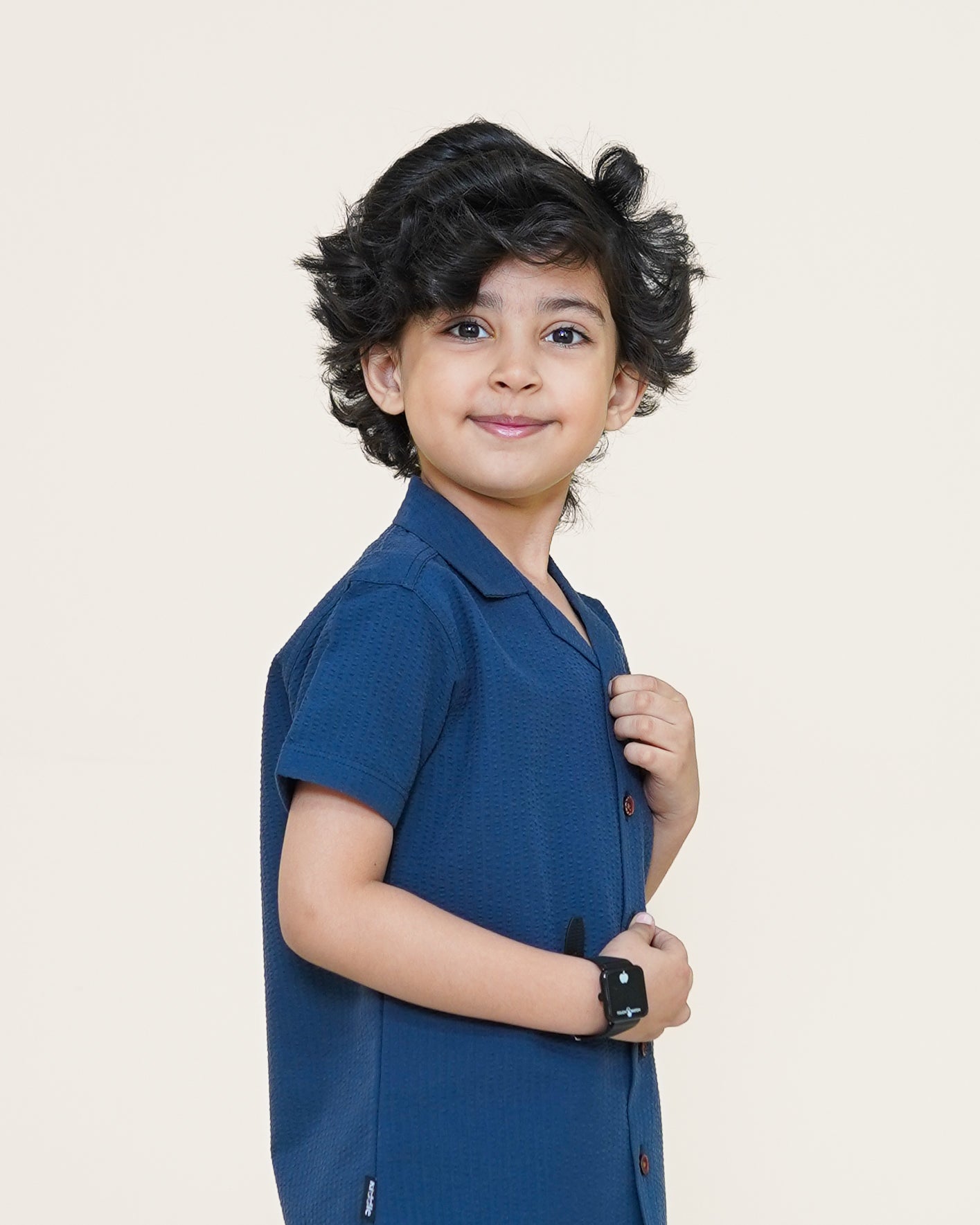 Textured Cuban Shirt – Navy