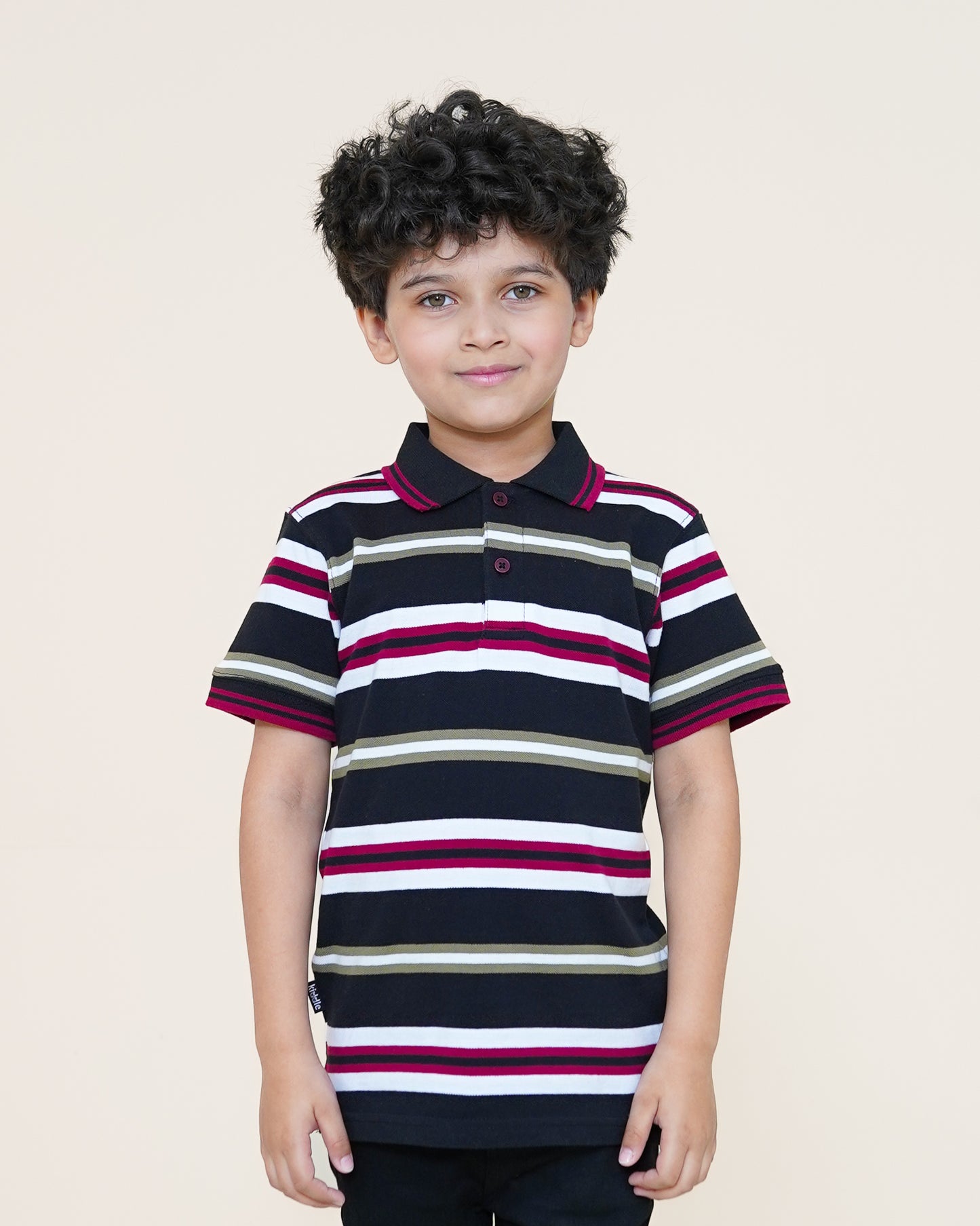 Retro Striped Polo – Black