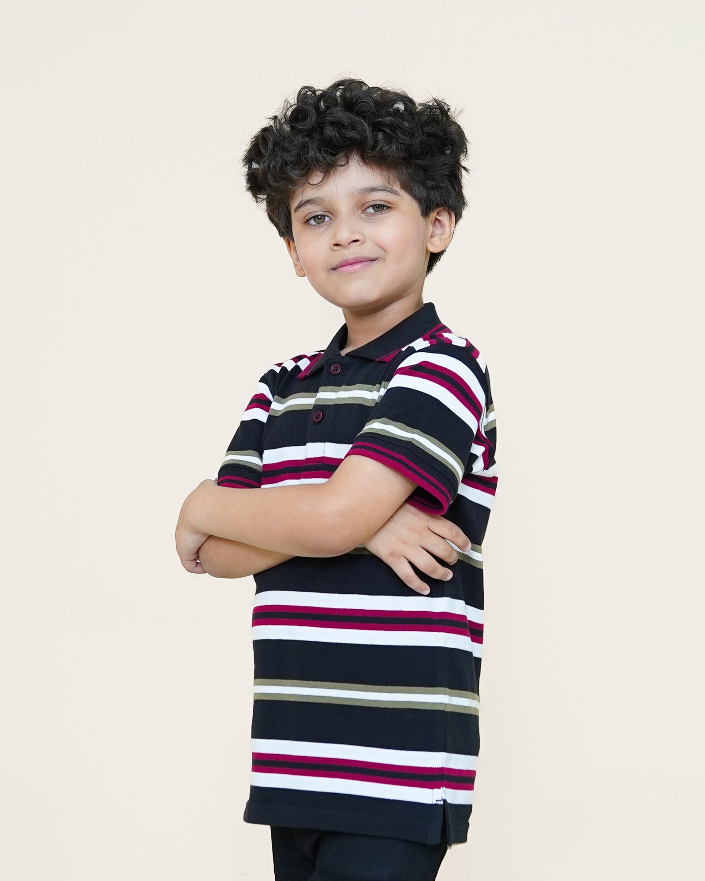 Retro Striped Polo – Black