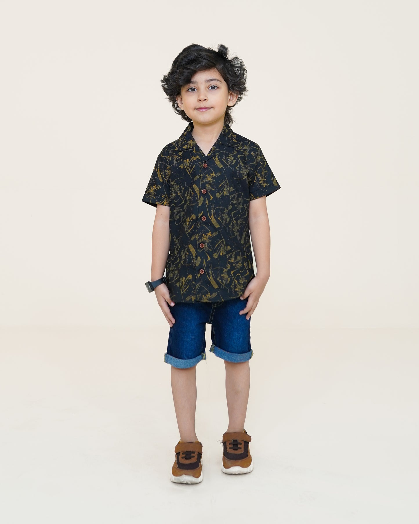 Gold Strokes Cuban Shirt – Black