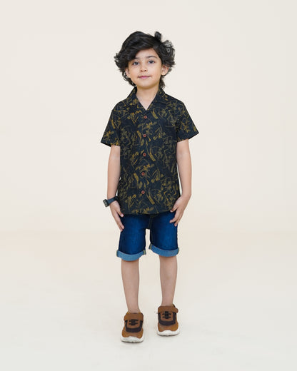 Gold Strokes Cuban Shirt – Black