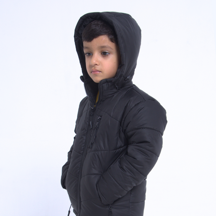 Black Puffer Hooded Jacket - Kids Jackets
