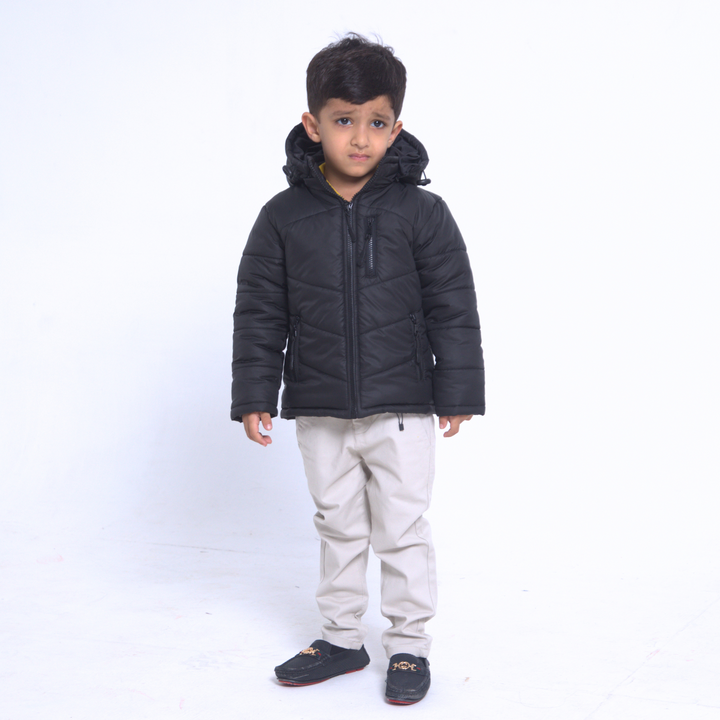 Black Puffer Hooded Jacket - Kids Jackets
