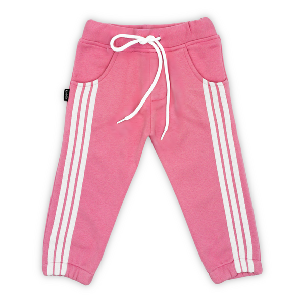 Fleece Bubble Pink Trouser with Stripes For Winters - Trousers for Girls
