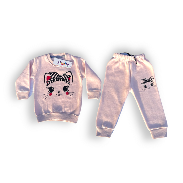 Cat Face Pink Tracksuit - Girls Tracksuit 