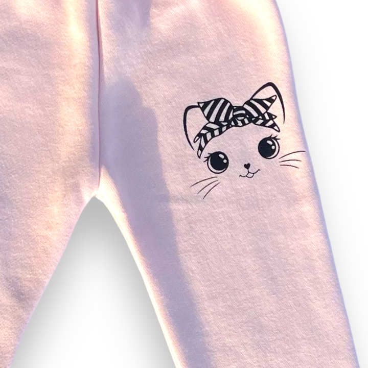 Cat Face Pink Tracksuit - Girls Tracksuit 