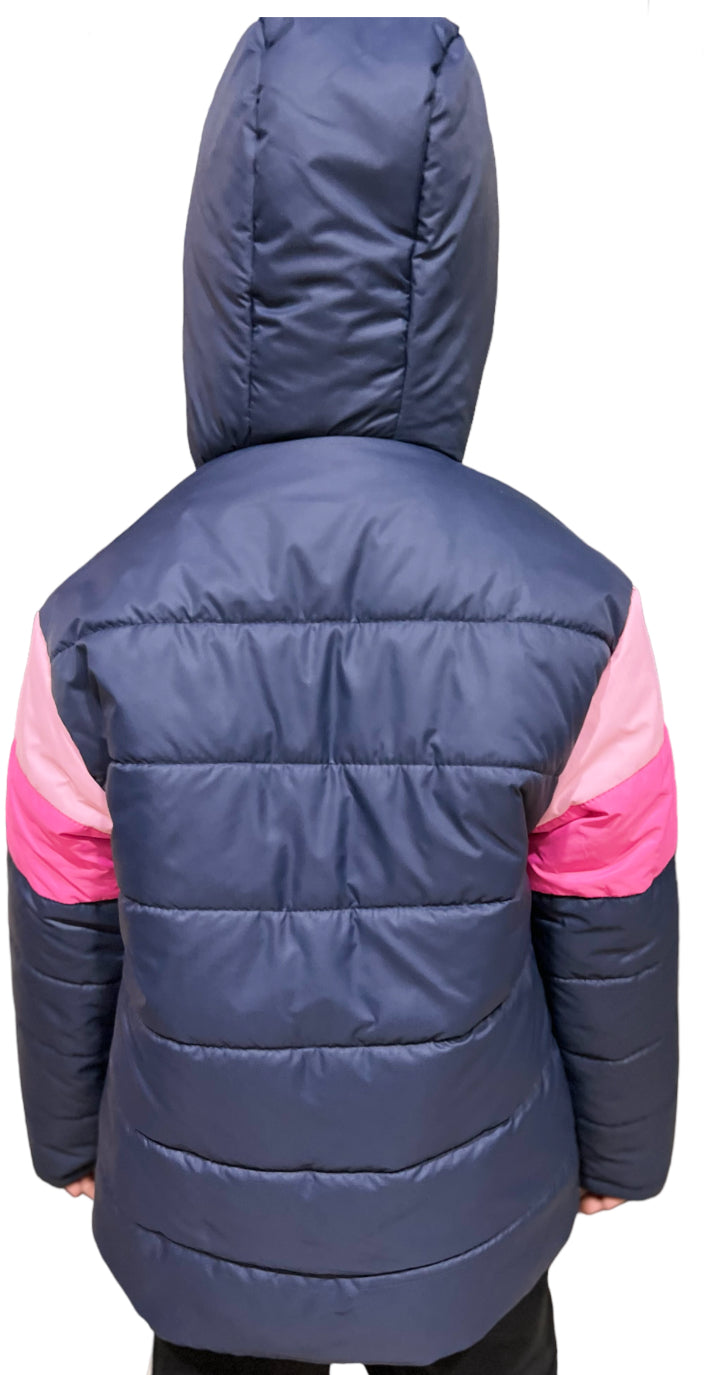 Pink Contrast Puffer Hooded Jacket - Girls Winter Jacket