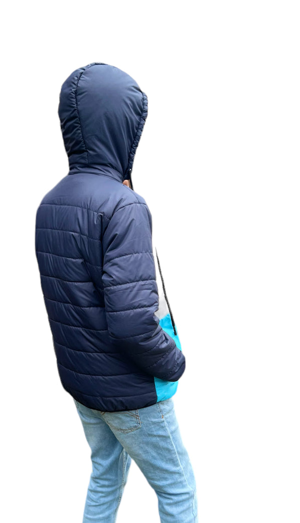 Blue Contrast Puffer Hooded Jacket - Buy Jackets Online Pakistan