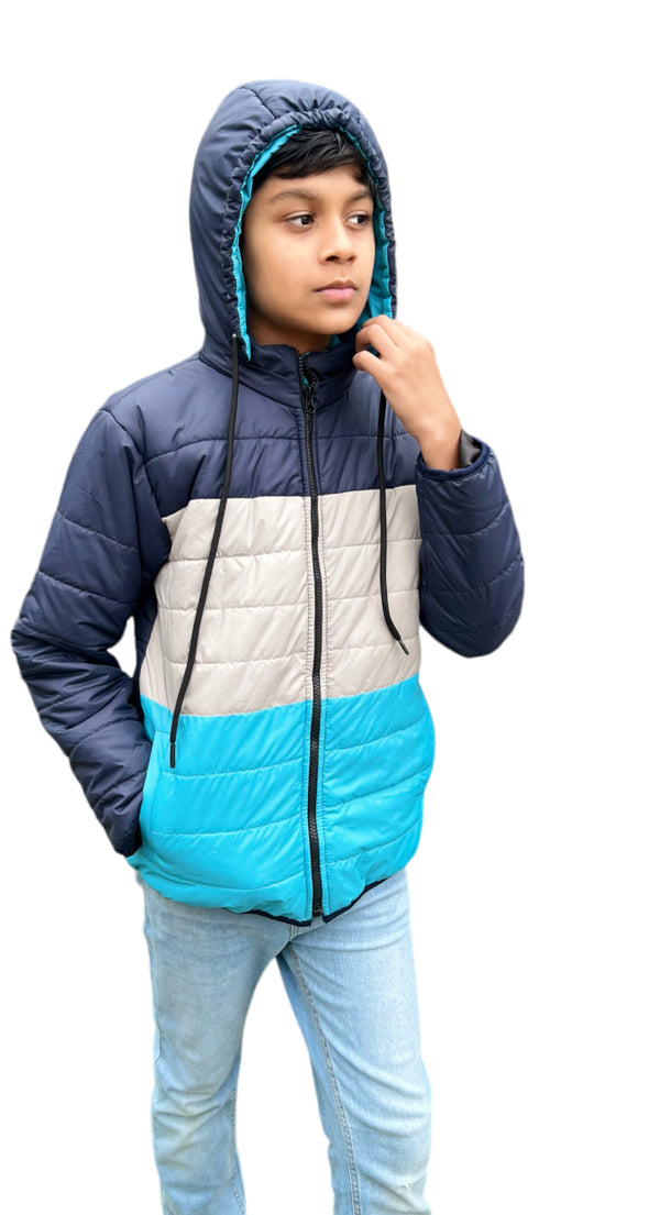 Blue Contrast Puffer Hooded Jacket - Buy Jackets Online Pakistan