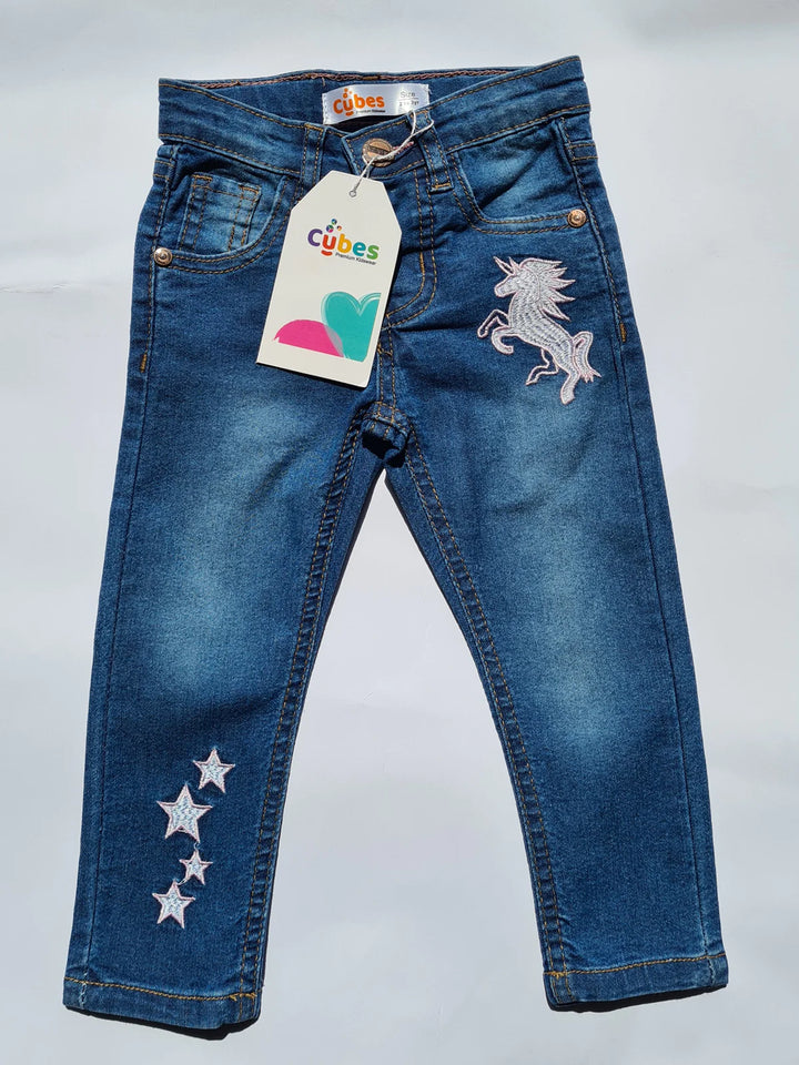 Girls Embroided Unicorn Jeans - Jeans Pent