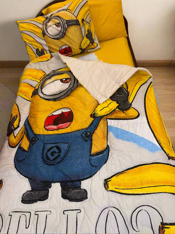 Minions Kids Single Bed Bedsheet with Quilt