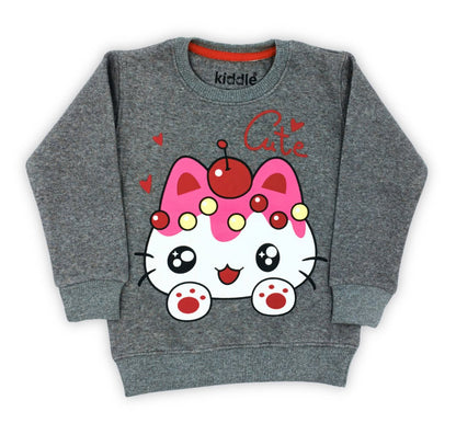 Cute Kitty Dark Heather Grey Fleece Tracksuit - Winters