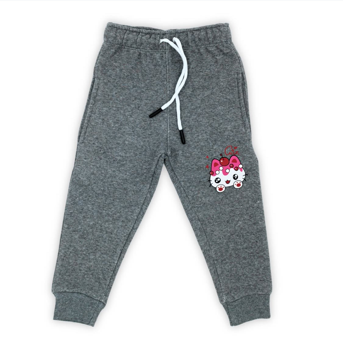 Cute Kitty Dark Heather Grey Fleece Tracksuit - Winters