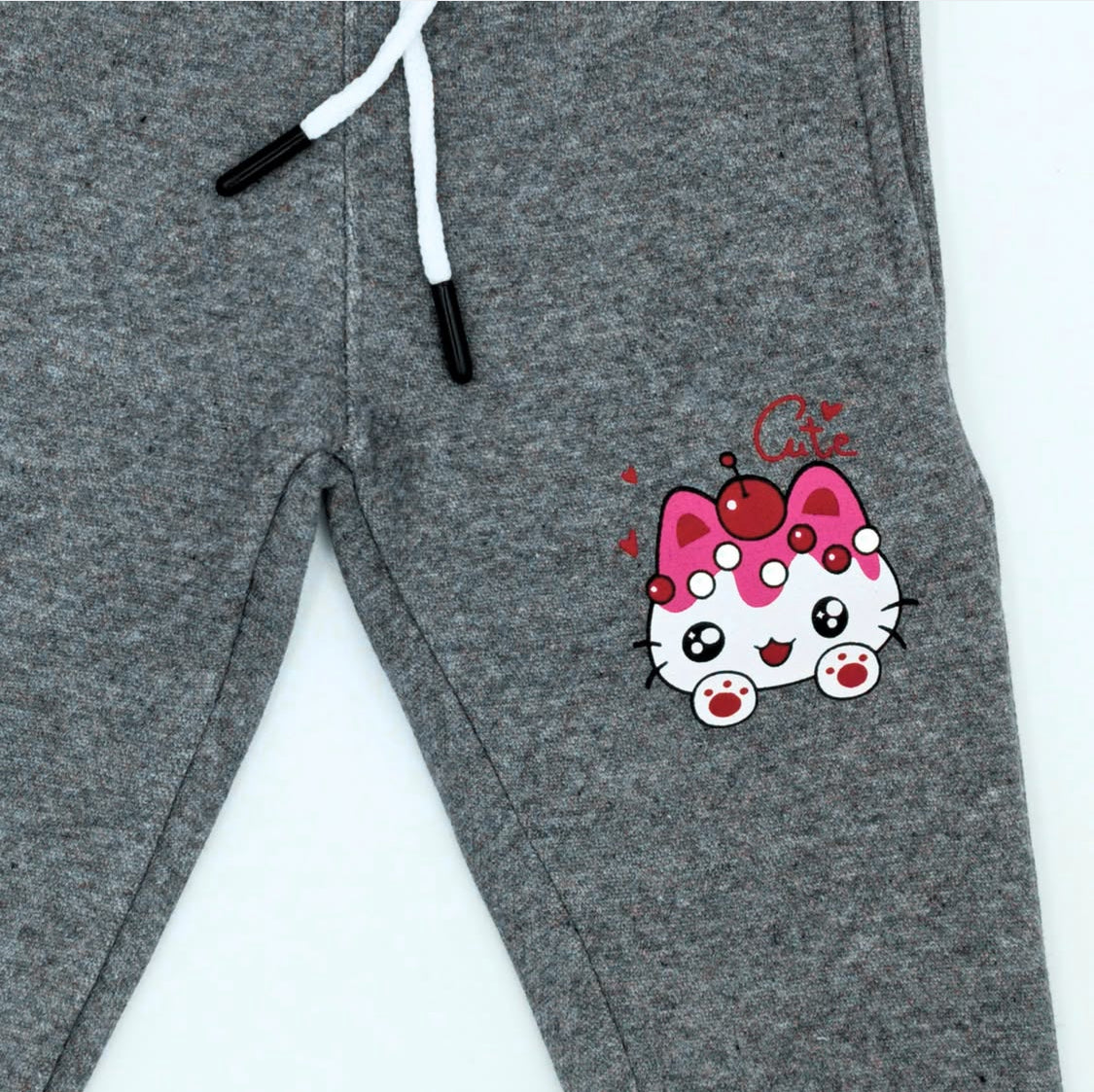 Cute Kitty Dark Heather Grey Fleece Tracksuit - Winters