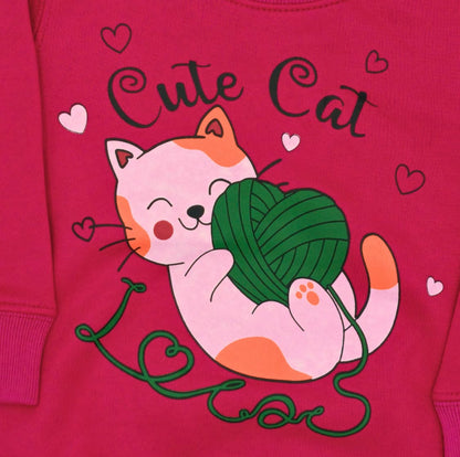 Cute Cat Pink/Black Fleece Tracksuit - Winters