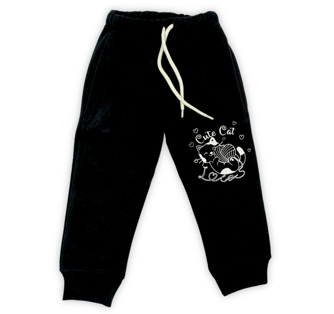 Cute Cat Pink/Black Fleece Tracksuit - Winters