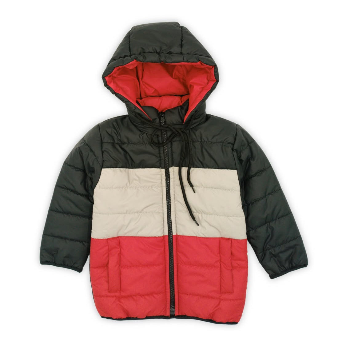 Red Contrast Puffer Hooded Jacket