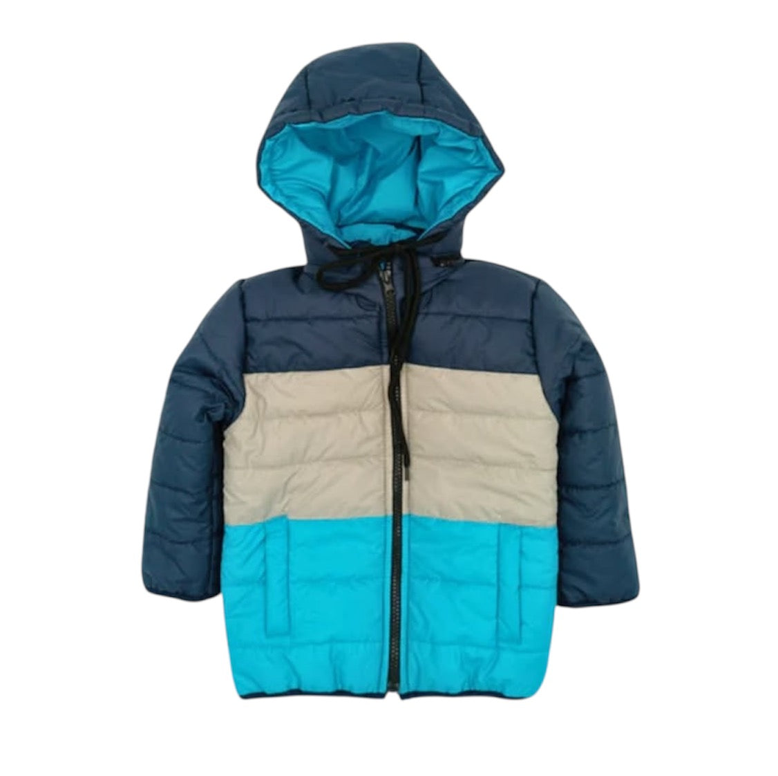 Blue Contrast Puffer Hooded Jacket