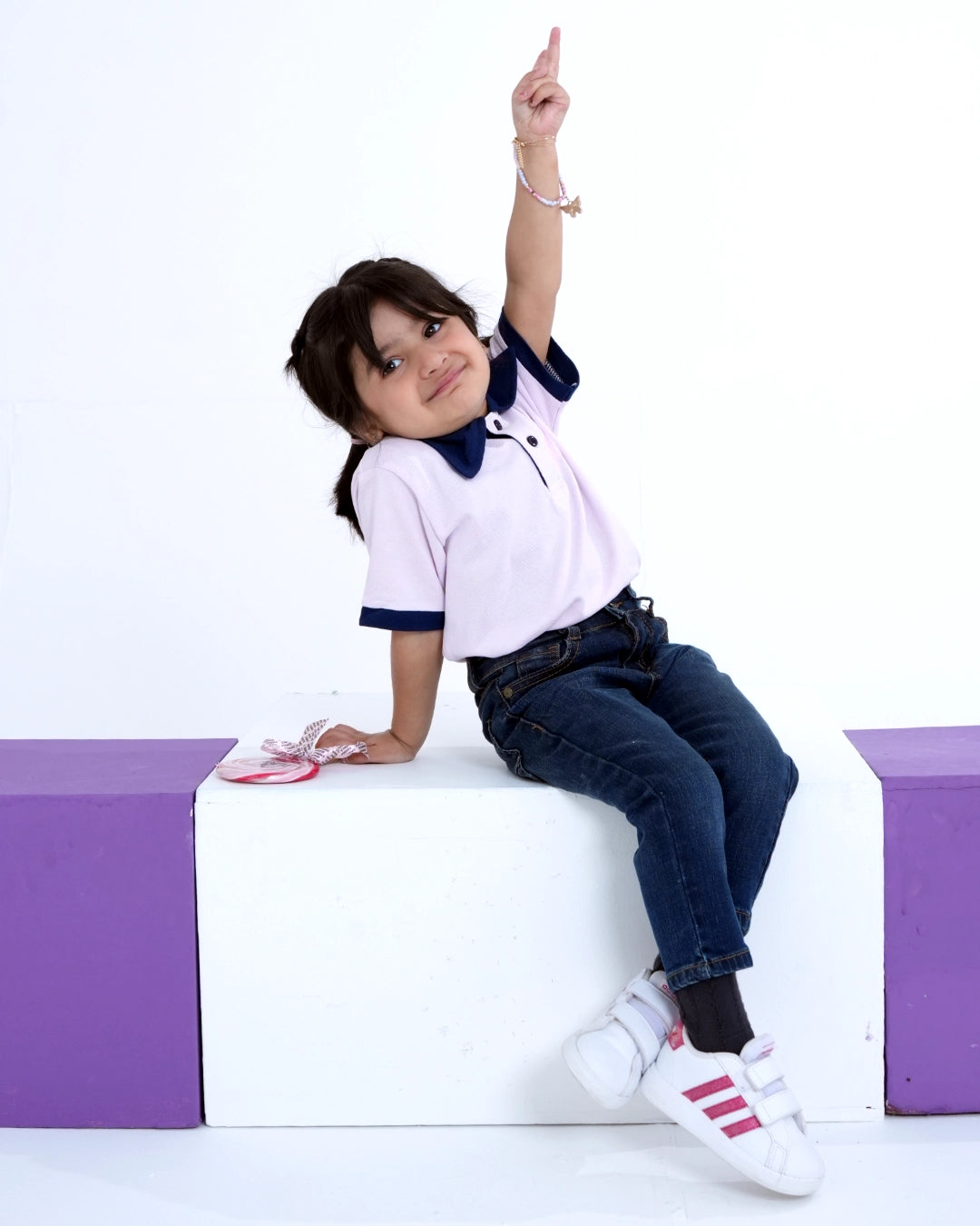 Ice Pink Contrast Collar Polo for Girls