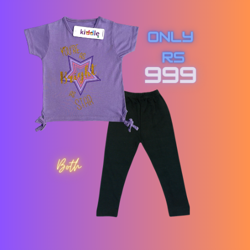 T-shirt Bright As Star Purple with Stretchable Black Tights - Best T Shirts in Karachi - Kiddle