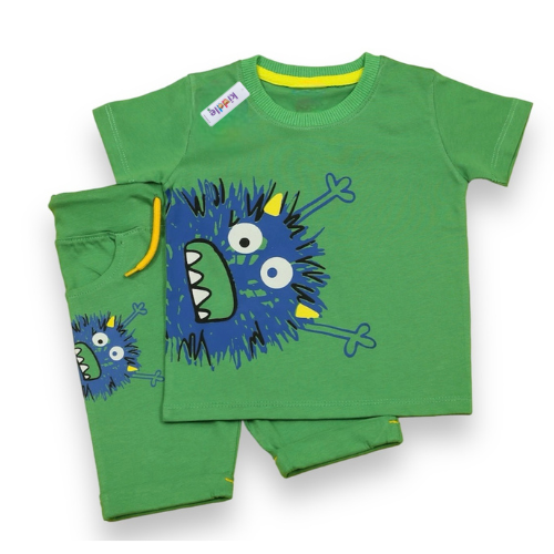 Green Twinset with Monster Cartoon- Twinset Kidswear